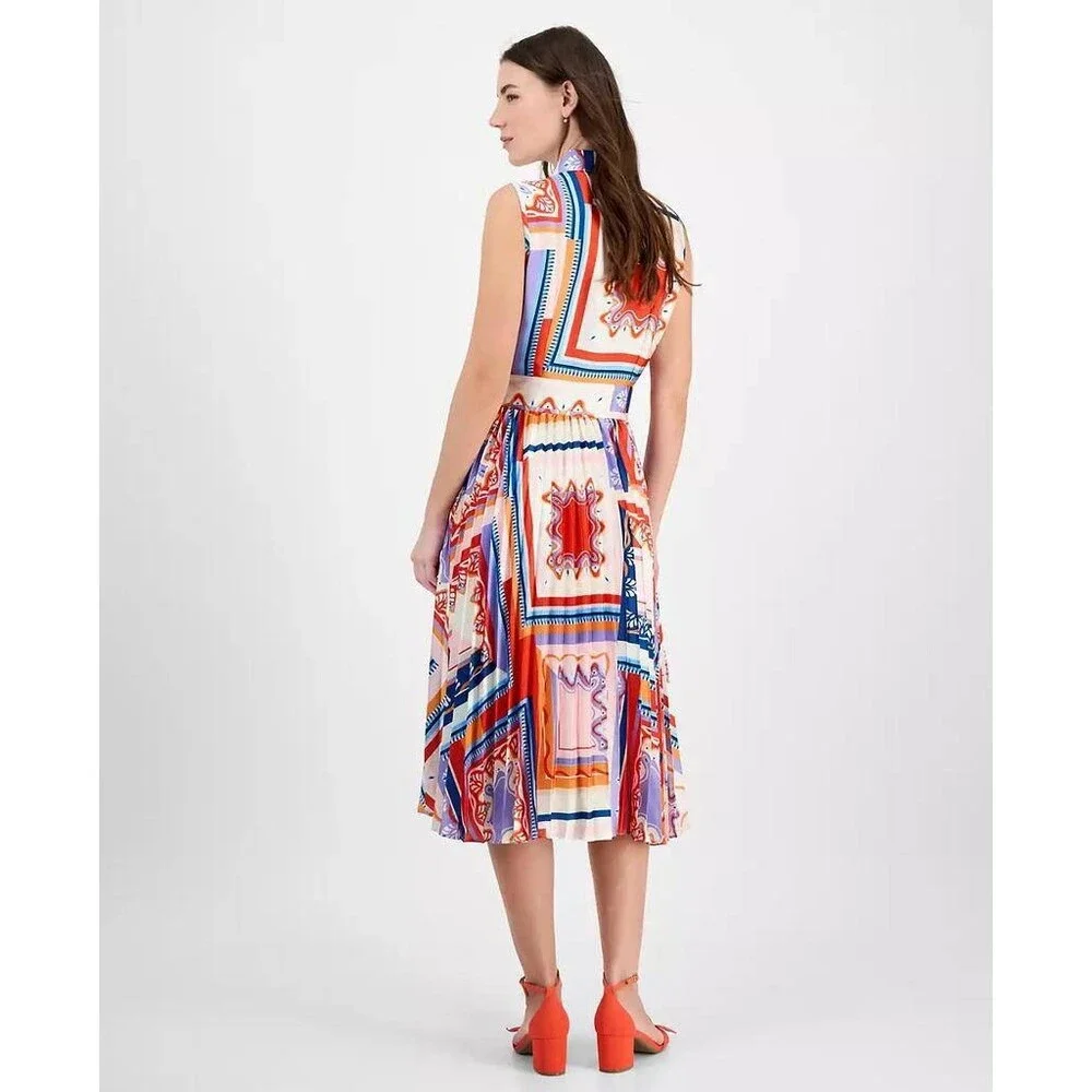 Tahari Women’s Printed Pleated Midi Shirtdress Como Tile Print 10 $138 NWT - Picture 6 of 10